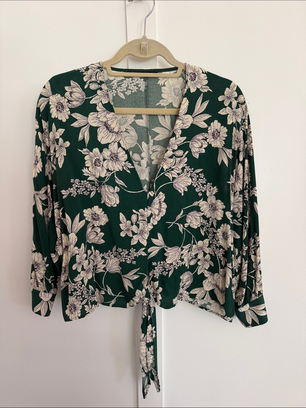 Zara Green Floral Tie-Front Blouse